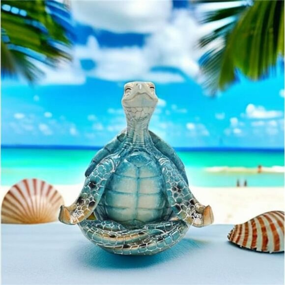 Sea Turtle Yoga Statue Coastal Zen Garden Decor Resin Figurine Home Office - Picture 2 of 7